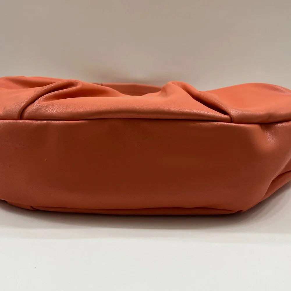Badgley Mischka - Pleats Shoulder Bag - Coral/ Orange Vegan Leather - NWT